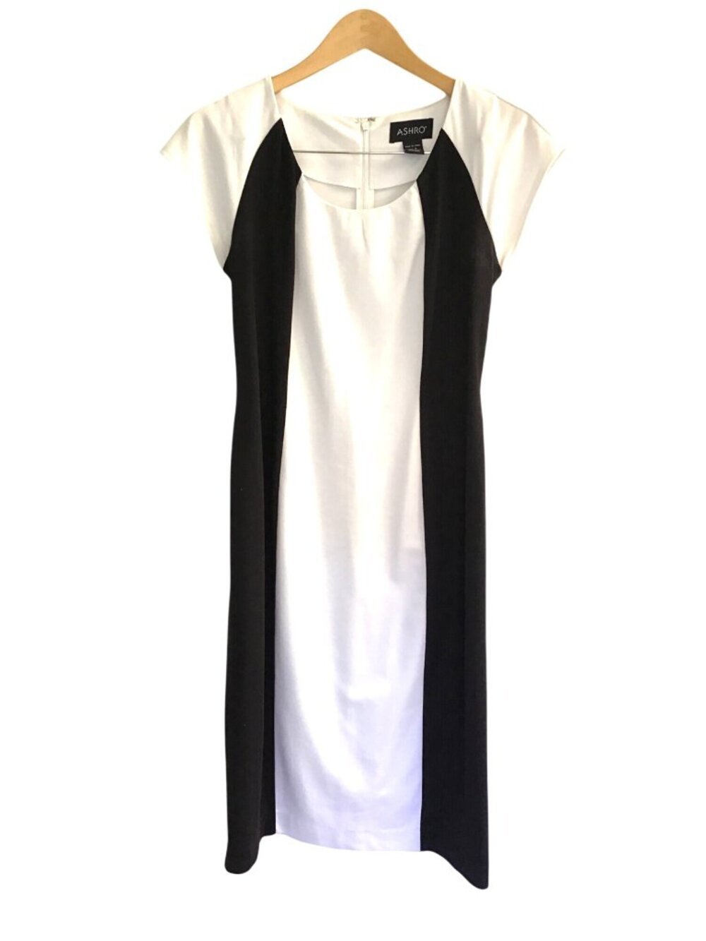 ASHRO- WOMENS BLACK/WHITE PATTERN BACK ZIP-UP CLOSURE MIDI DRESS SIZE SMALL